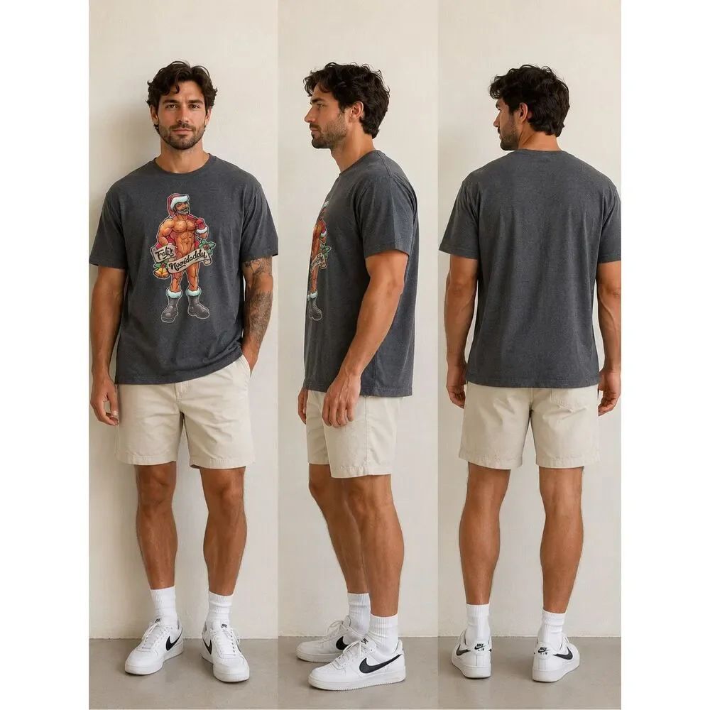 Canvas Feliz Navidad Funny Christmas Graphic T-Shirt Heather Gray Men’s Size 3XL